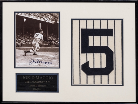 Joe DiMaggio Signed Photo With Jersey Number in 18x24 Framed Display (JSA)